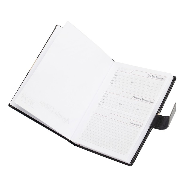 Agenda Diária 2025 com Fecho e Suporte pra Caneta Personalizada