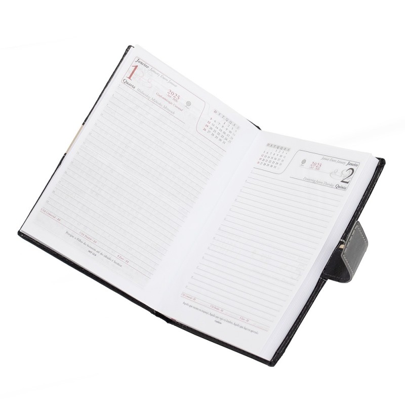 Agenda Diária 2025 com Fecho e Suporte pra Caneta Personalizada