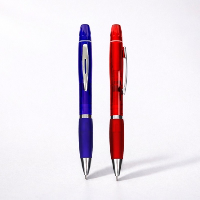 Caneta Plástica com Marca Texto Personalizada