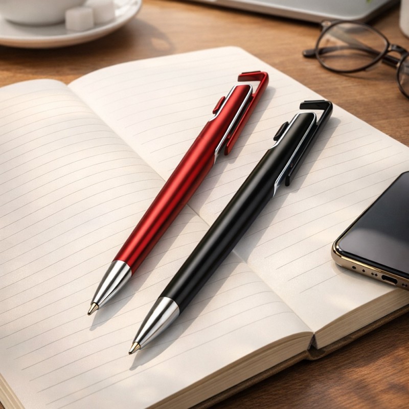 Caneta Plástica com Suporte para Celular Personalizada