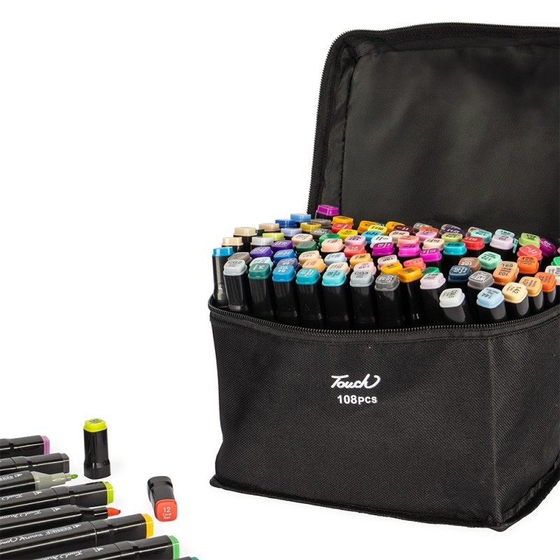 Kit Canetas Marcadoras Pontas Duplas 108 Cores Promocional