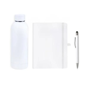 Kit Garrafa, Caderno E Caneta - Branco - 3 Pçs Personalizado