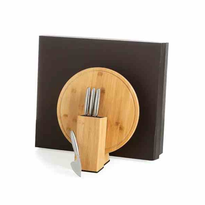 Kit para Queijo Com Cepo Em Bambu / Inox Personalizado 